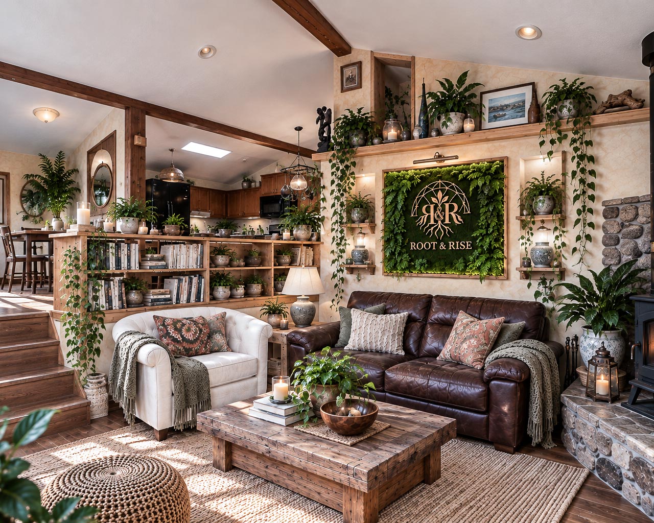 Root & Rise cozy indoor community lounge